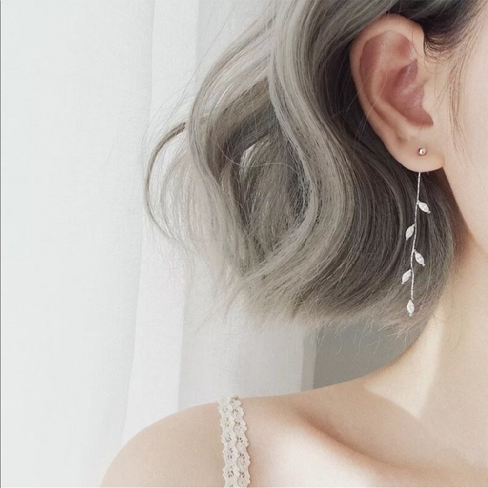 New Silver Long Tassel Leaf Earrings Ear Drop Dangle Chain Women Jewelry Gifts - Picture 2 of 3